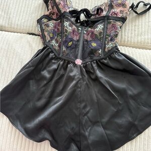 NWT For Love and Lemons Floral Embroidered Black Romper
